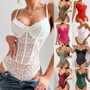 Ladies Low Cut Bodysuits Tops Cami Lace Summer Strappy Sexy Leotard T Shirts UK - Picture 1 of 32
