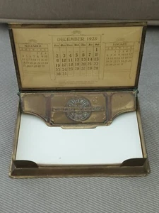 Antique Quaker Seed JE Mergott Co Desktop Calendar Note Paper Pad Holder Box - Picture 1 of 9