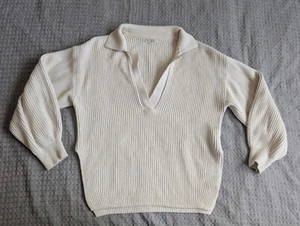Maglione Rowie The Label donna XS/S avorio colletto scollo a V maglia a costine cotone - Foto 1 di 17