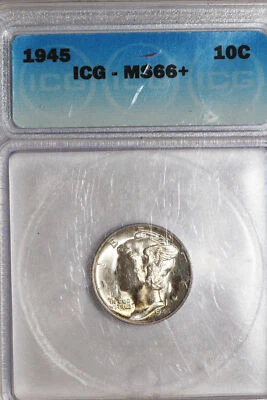 1945-P Mercury Winged Liberty 90% Silver Dime ICG Graded MS 66+ (5129501701) - Image 1 of 4