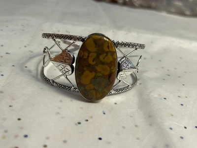 水果碧玉 925 镀银天然宝石可调节手镯手链 — 第 1/4 张图片