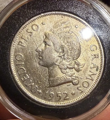 REPÚBLICA DOMINICANA 1952 plata 0.900, 12.5g - Ex-montaje detalles moneda Foto 1 de 2