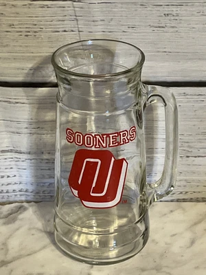 Vintage Oklahoma Sooners Clear Glass Mug Beer Stein Red OU - Image 1 of 4
