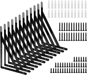Sutekus 12" x 8" Heavy Duty Shelf Brackets with Screws 12 pack black - Picture 1 of 12