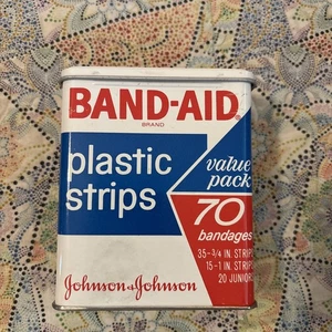 BAND-AID Plastic Strips Metal Tin Container Prop Advertisement Vintage Container - Picture 1 of 7