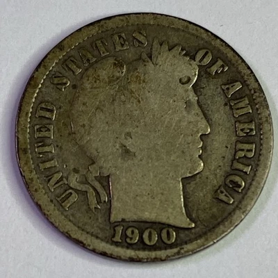 Moneda de diez centavos de barbero 1900-S - moneda escasa grado semi llave mejor fecha Foto 1 de 4