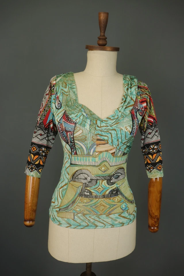 SAVE THE QUEEN многоцветный вискозы Geo печать 3/4 рукав пуловер блузка верхний размер S - Изображение 1 из 4