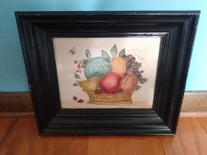 Vintage Signed Theorem Framed Painting Fruit Bumblebee American Folk Art 14x12🎨 - Picture 1 of 11