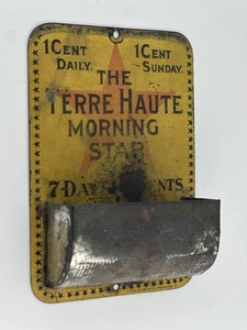 Rare Antique c.1940's Terre Haute Morning Star Newspaper Tin Wall Match Holder - Picture 1 of 24