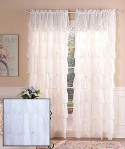 Fenstervorhang Gypsy Shabby weiß Chic gekräuselt 84 Zoll L geknittert strukturiert Schichten - Bild 1 von 2