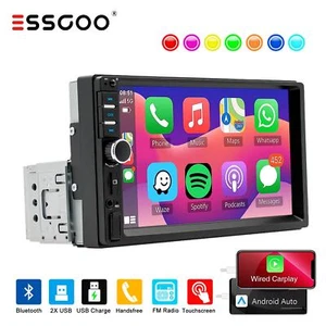 ESSGOO 1 DIN Carplay Android Auto Autoradio BT AUX USB 7" Schermo Remoto Mirror - Foto 1 di 13