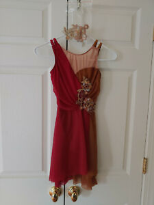 Girl Art Stone Brown Burgundy Flower Modern Lyrical Dance Dress Costume Size LC