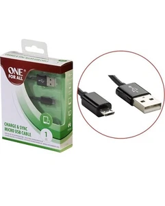 One For All CC3312 Nickel Plated Charge & Sync Male to Micro USB 1m Cable - Blk - Picture 1 of 4