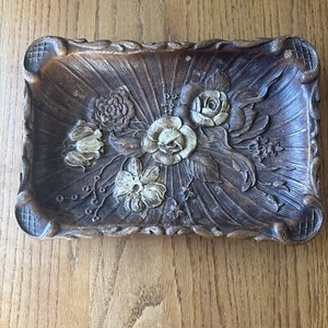 Vintage 40’s 1944 Multi Products Syroco Molded Wood Composite Floral Rose Tray - Picture 1 of 8