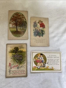 Antique Birthday Greeting Postcard Set Lot of 4 - Picture 1 of 9