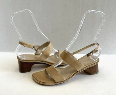 Sandalias Via Spiga para mujer de cuero beige con correa de tacón ancho talla 7M, Italia Foto 1 de 4