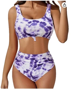 NEU U-Ausschnitt geknotet 2 Stück Bikini - lila Batik Damen S - Bild 1 von 6