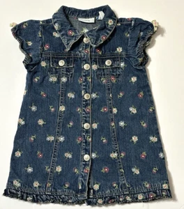 Greendog 24 Month Denim Embroidered Flowers Collared Dress Front Buttons - Picture 1 of 9