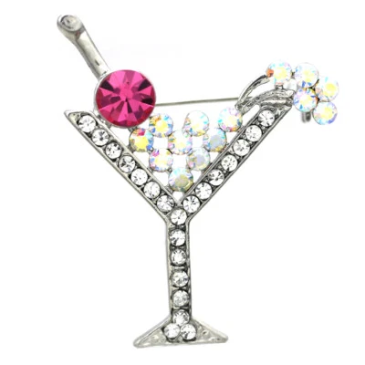 Broche prendedor de vidrio Martini fiesta cóctel pedrería rosa joyería de moda p20 Foto 1 de 2