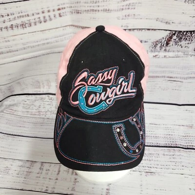 Sassy Cowgirl Horseshoe Embroidered Women's Hat Cap Pink/Black  - Image 1 of 4