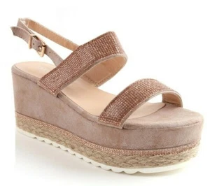 Damas Alpargata Plana Diamante Eslinda Espalda Plataforma Zapatos de Verano - Imagen 1 de 4
