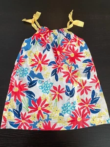 Lands' End Dress Girl Size 6 6x Sleeveless Summer White Yellow Coral Floral - Picture 1 of 3