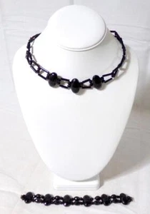 Conjunto de Collar de Pulsera de Vidrio Negro azabache de Colección de Luto - Imagen 1 de 4