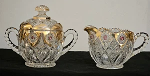 EAPG Creamer and Sugar Sawtooth Edge Stretched Diamond and Hobstar - Picture 1 of 22