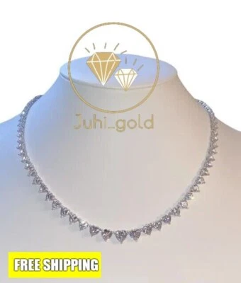 Colar Gargantilha de Tênis Delicado 9Ct Coração Simulado Diamante Ouro Branco 14K Sobre - Imagem 1 de 4