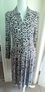 HALLHUBER BLACK CREAM LEOPARD ANIMAL PRINT MIDI SHIRT DRESS UK 10 EXCELLENT COND - Picture 1 of 6