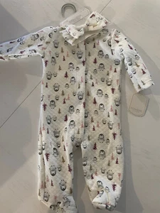 NWT Kyle & Deena Baby Girl 2 Piece Set Size 9M Coverall & Bow Penguin Pink White - Picture 1 of 5