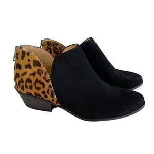 Coconut by Matisse Women's Black Leopard Suede Block Heel Ankle Boots Size 8.5 - Picture 1 of 10