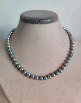 Majorica Tahitian Glass Pearls 6mm Necklace 18" Box Certificate 925 Sterling  - Image 1 of 4