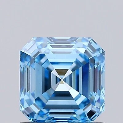 1 CT Vivid Blue Asscher Cut  Lab Grown Diamond For Engagement Ring - Image 1 of 2