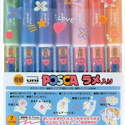 Uni POSCA JAPAN Drawing Pen Pens with Glitter 7 colors Ultra fine PC1ML7C - Image 1 of 3