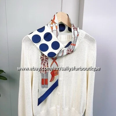 Sallys Twill Silk Long Scarf Ribbon Saddle Print Hairband Bag Necktie 128*10cm - Image 1 of 4