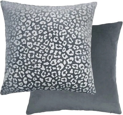 2 Pares FUNDAS DE ALMOHADA GRIS TERCIOPELO ESTAMPADO LEOPARDO/GUEPARDO ~ 18 X 18 #A4 Foto 1 de 4