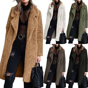 Women Winter Fluffy Long Coat Outwear Faux Fur Teddy Bear Jacket Cardigan Fleece