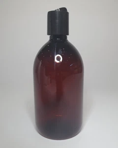 500ml PET Plastic Amber Round Boston Bottles & Black Disc Top Cap *Any Amount* - Picture 1 of 3