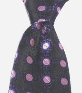 Designer Luxury Hand Woven 100% Pure Silk Tie Black with Purple & Pink Pattern - Picture 1 of 2