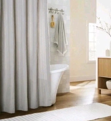 Tenda da doccia Hearth & Hand Magnolia Jet grigio Dobby a righe tessuto 72" - Immagine 1 di 4