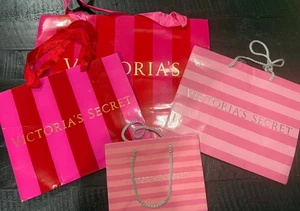 Lot Of 4 Vintage VICTORIA’S SECRET Shopping Paper Gift Bags Pink STRIPED - Picture 1 of 3