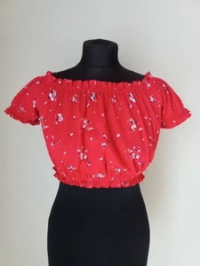 Divided H&M Womens Cropped Top Short Sleeve Red Floral Size S - Picture 1 of 11