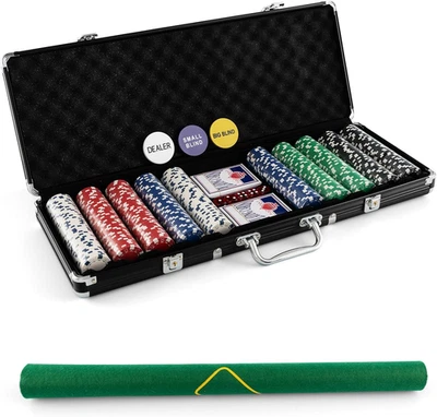 Chips Poker Set Da Poker Di 500 Chips, Inclusi 2 Mazzi Di Carte Da Poker 5 Dadi  - Immagine 1 di 4