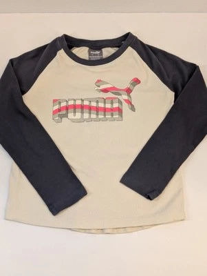  Girl's Puma Long Sleeve Pullover Shirt - S - White With Hot pink & gray  - Image 1 of 3