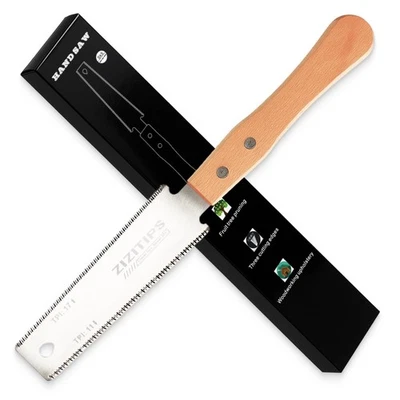 Scie japonaise bois à tirer double tranchant 11/17 TPI lame acier SK5 précisi... - Image 1 of 4