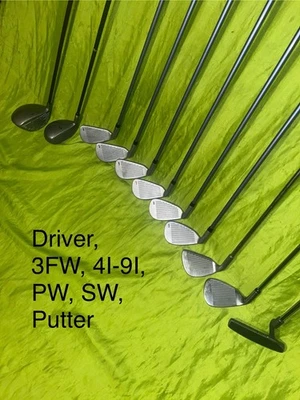 Full Golf Club Set RH Dr 3FW 4I-9I PW SW Putter Trident Helix Nickent Ect - Image 1 of 4