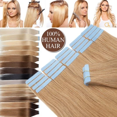 Cinta sin rastro en extensiones de cabello humano real 100 % Remy 150 g cabeza completa trama de piel Foto 1 de 4