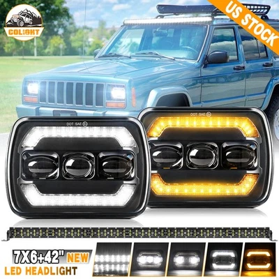 Faro 5x7" + barra de luz 42" para Jeep Cherokee XJ 1984-2001 Wrangler YJ 1986-1995 Foto 1 de 4