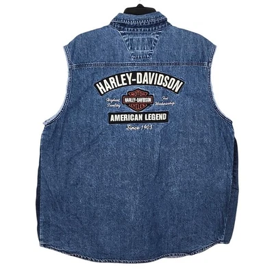 Chaleco de mezclilla Harley Davidson azul Jean a presión para hombre XL motociclista motociclista montar Foto 1 de 4